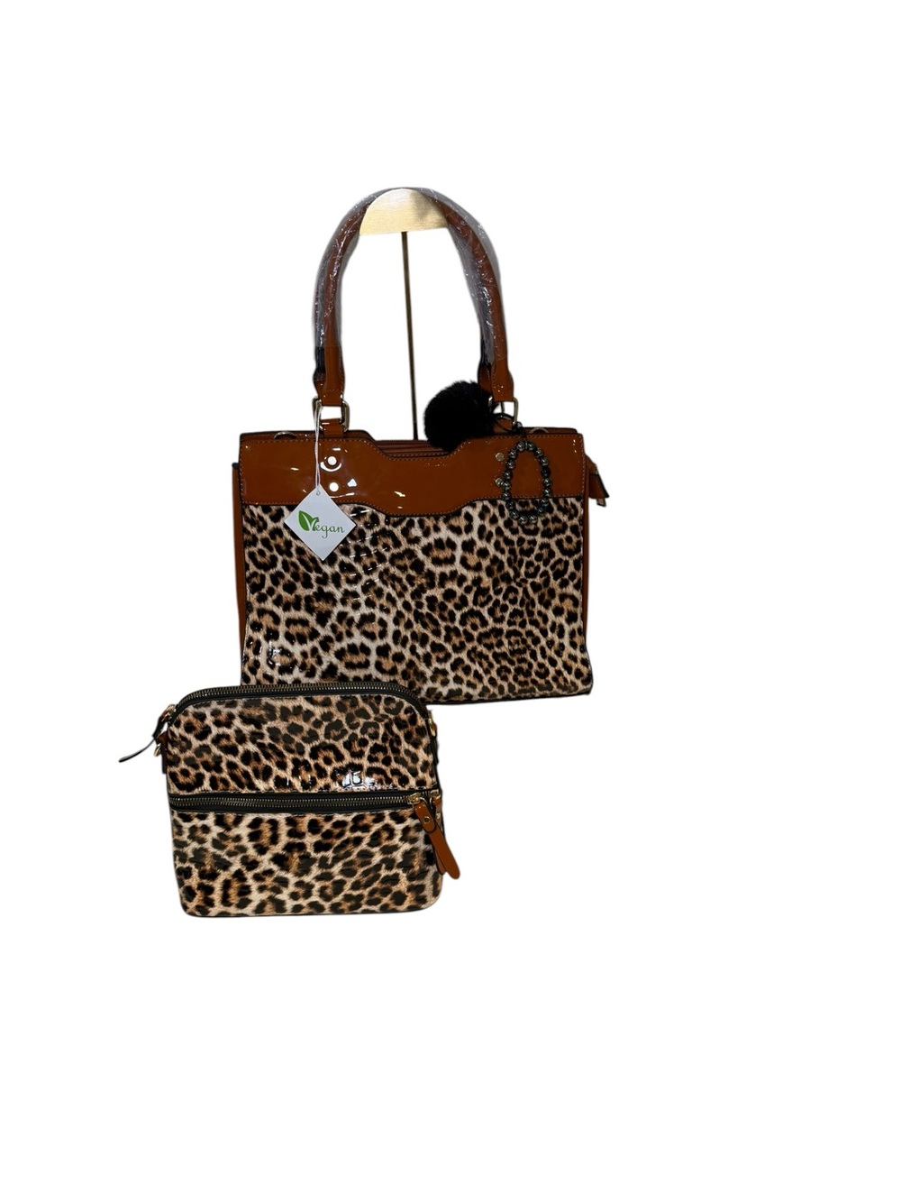NWT Vegan Patent Leather Leopard Print Satchel Handbag